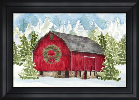 Framed Christmas Barn Landscape I Print