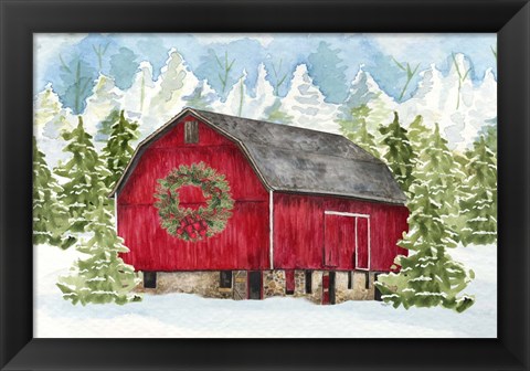 Framed Christmas Barn Landscape I Print