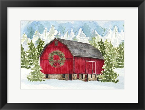 Framed Christmas Barn Landscape I Print