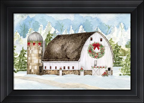 Framed Christmas Barn Landscape II Print