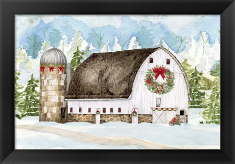 Framed Christmas Barn Landscape II Print