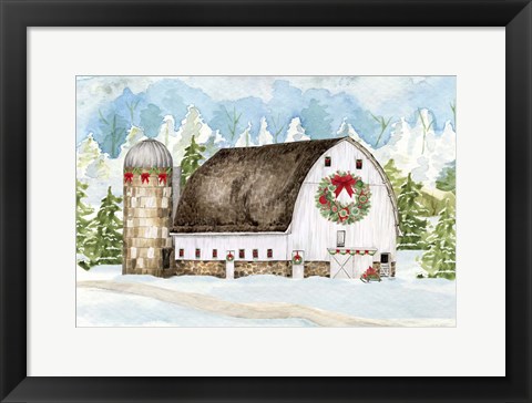 Framed Christmas Barn Landscape II Print