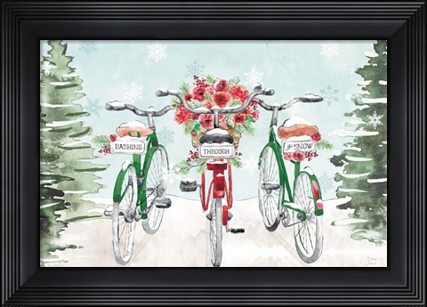 Framed Holiday Ride I Red and Green Print