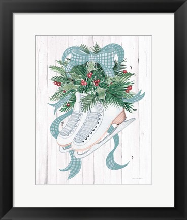 Framed Holiday Sports Ice Skates Print