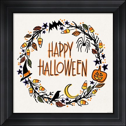 Framed Halloween Wreath II Print