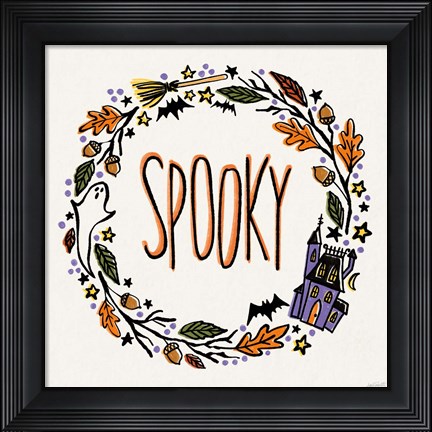 Framed Halloween Wreath I Print
