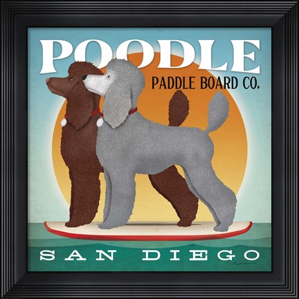 Framed Double Poodle Paddle Board Print