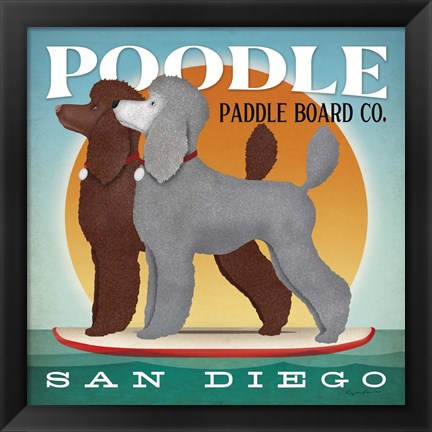 Framed Double Poodle Paddle Board Print