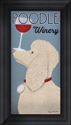 Framed White Poodle Winery Print