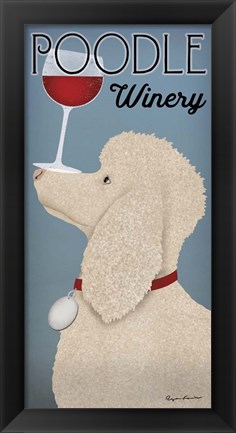 Framed White Poodle Winery Print