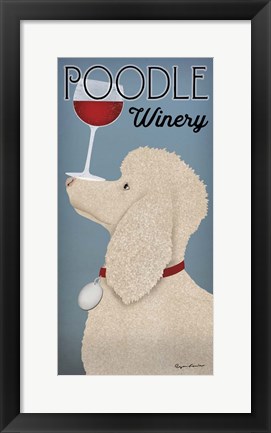 Framed White Poodle Winery Print