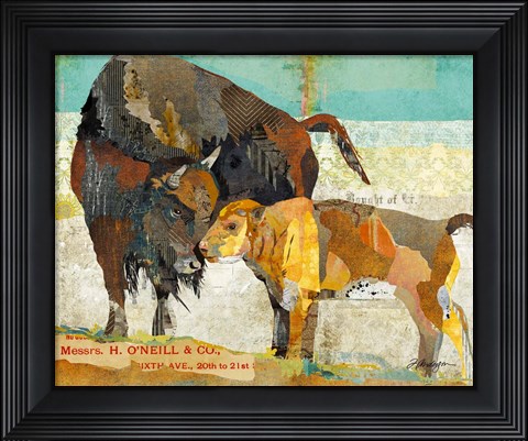 Framed Bison and Baby Print