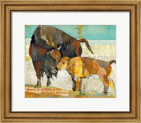 Framed Bison and Baby Print