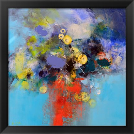 Framed Blue and Yellow Flowers Print