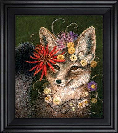 Framed Kit Fox in Coral Print