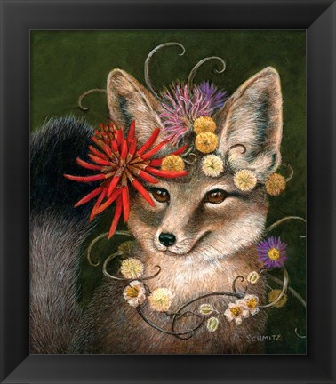 Framed Kit Fox in Coral Print