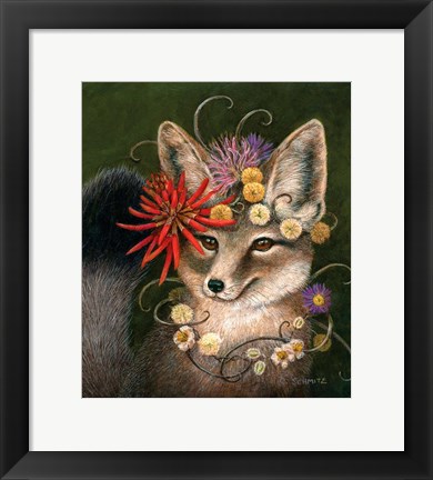 Framed Kit Fox in Coral Print