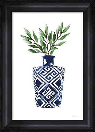 Framed Cobalt Geometric Vases III Print