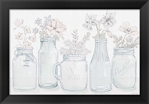 Framed Peaceful Petals I Blue Gray Print