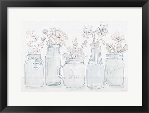 Framed Peaceful Petals I Blue Gray Print