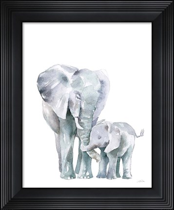 Framed Mama Elephant on White Print