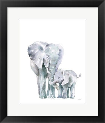 Framed Mama Elephant on White Print