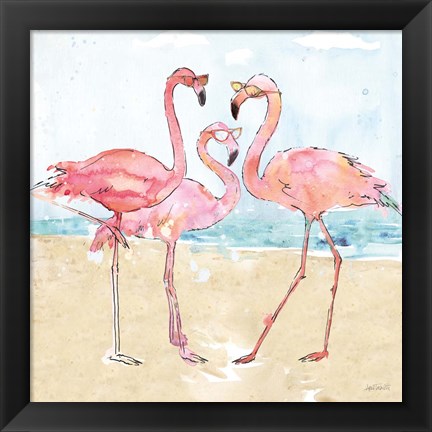 Framed Flamingo Fever Beach Print