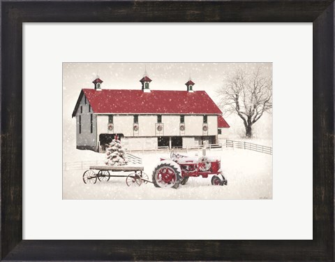 Framed Red and White Christmas Barn Print