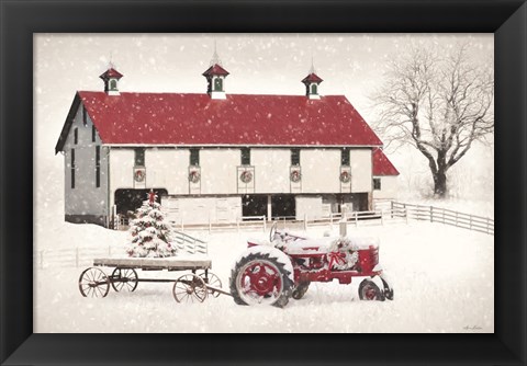 Framed Red and White Christmas Barn Print