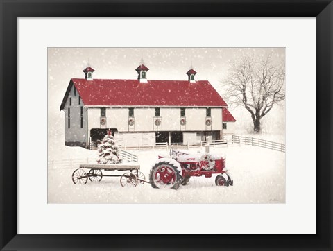 Framed Red and White Christmas Barn Print