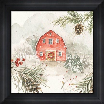 Framed Poinsettia Village III Print