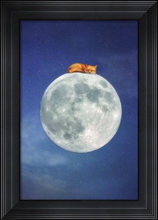 Framed Fox Sleeping on Moon Print