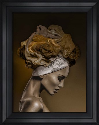 Framed Woman in Thought, Gold Print
