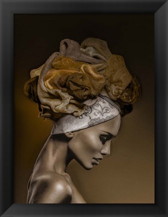 Framed Woman in Thought, Gold Print