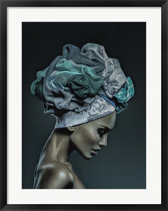 Framed Woman in Thought, Teal Print