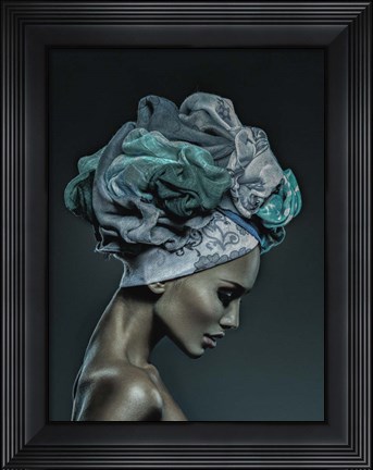 Framed Woman in Thought, Teal Print