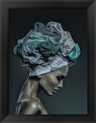 Framed Woman in Thought, Teal Print