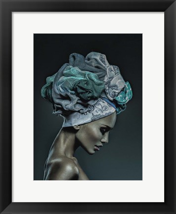 Framed Woman in Thought, Teal Print