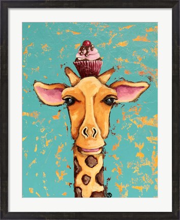 Framed Giraffe With Cherry on Top Print
