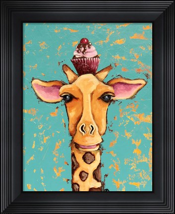 Framed Giraffe With Cherry on Top Print