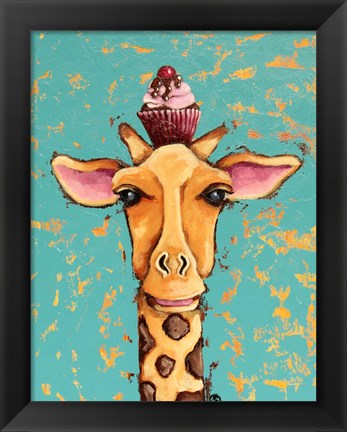 Framed Giraffe With Cherry on Top Print