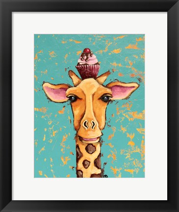 Framed Giraffe With Cherry on Top Print