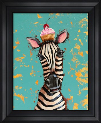 Framed Zebra With Cherry Cupcake Print