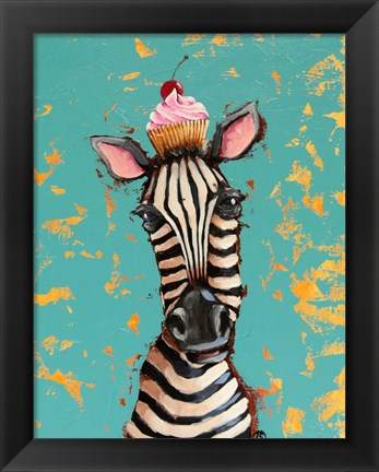 Framed Zebra With Cherry Cupcake Print