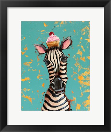 Framed Zebra With Cherry Cupcake Print