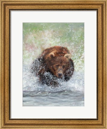 Framed Bear Running Through Water Print
