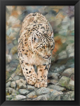 Framed Snow Leopard Stroll Print