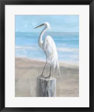 Framed Egret by the Sea Print