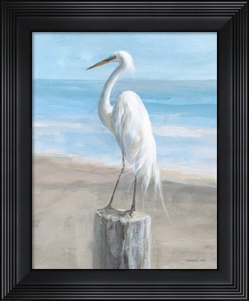 Framed Egret by the Sea Print