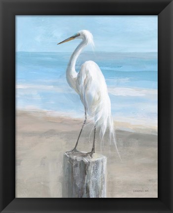 Framed Egret by the Sea Print